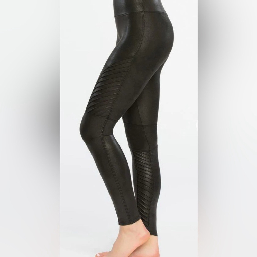 Spanx® Faux Leather Moto Leggings Sleek Black Women's Leggings medium
